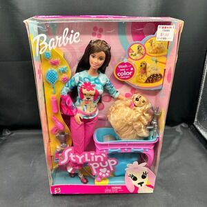 Barbie Stylin Pup Brunette Doll Ginger Pet Grooming Playset 2001 56686 New